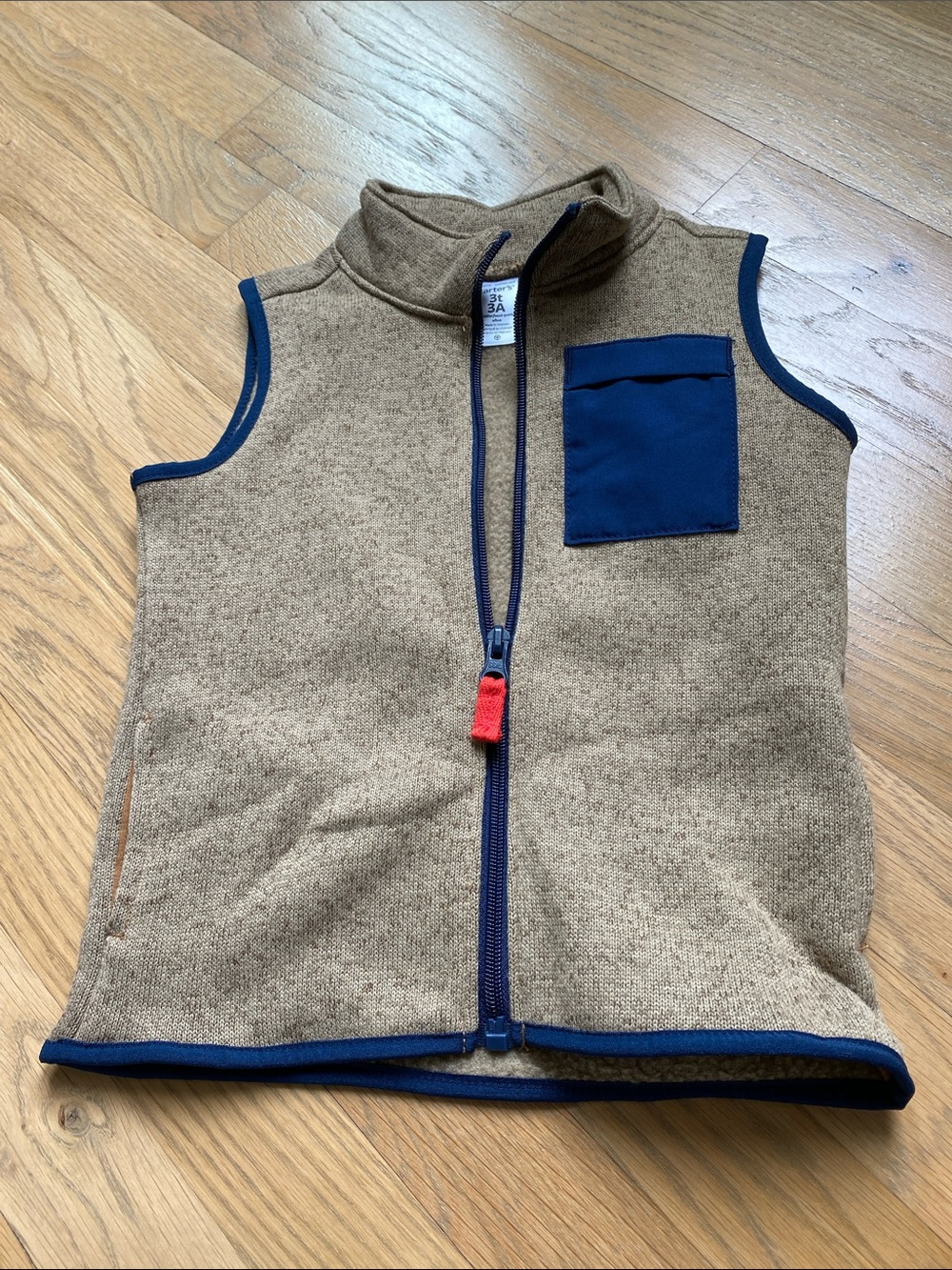 Carter's 3T Tan Fleece Vest with Navy Trim
